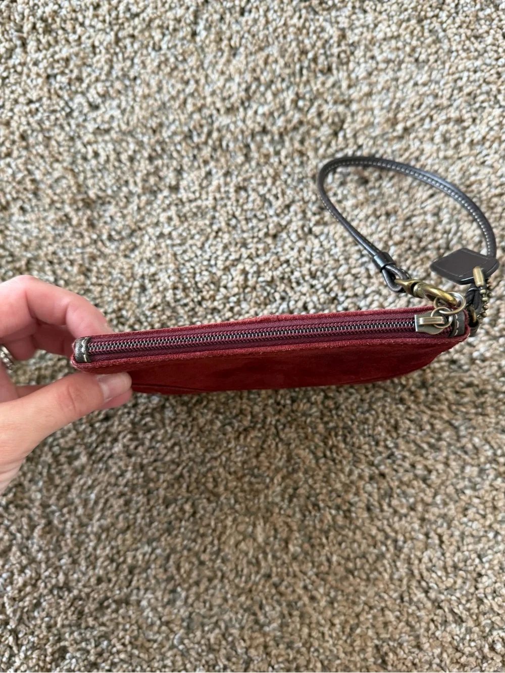 COACH Vintage Stitched Suede Burgundy Red Zip Wristlet Wallet